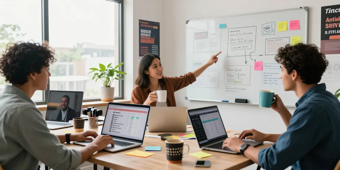 NSFW content creation team brainstorming engaging digital strategies in a modern workspace.