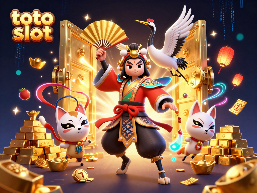 Spin the exciting toto slot reels with vibrant characters and gold treasures highlighted in this 3D illustration.
