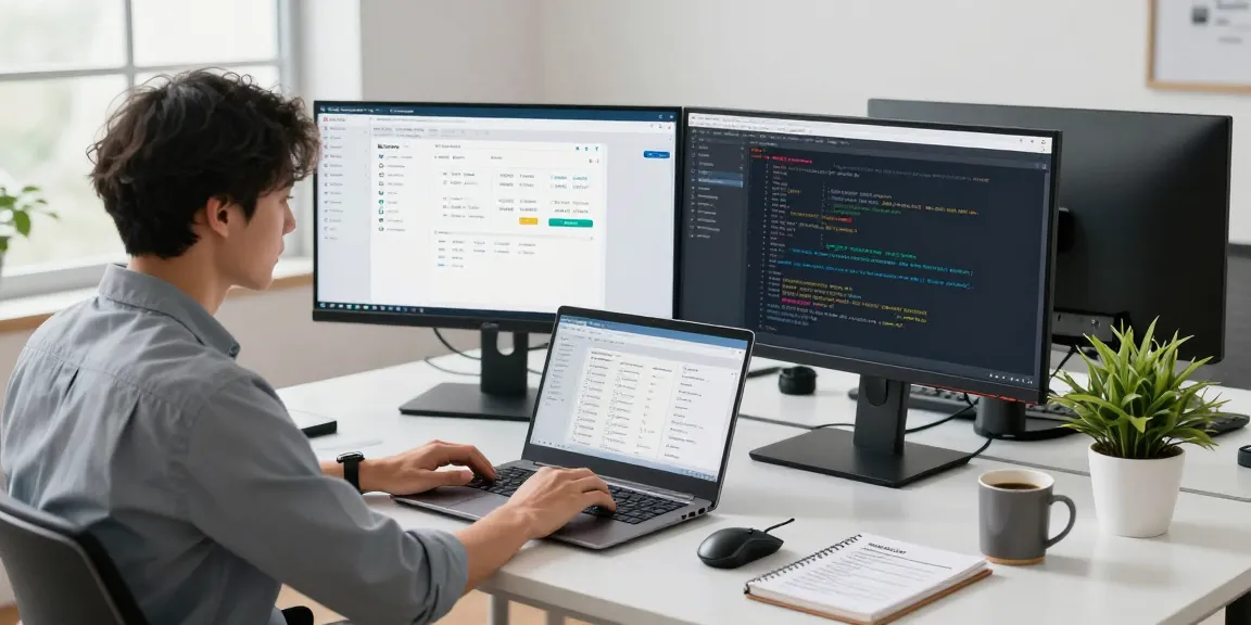Age verification system analysis in a tech workspace with dual monitors and coding tools.