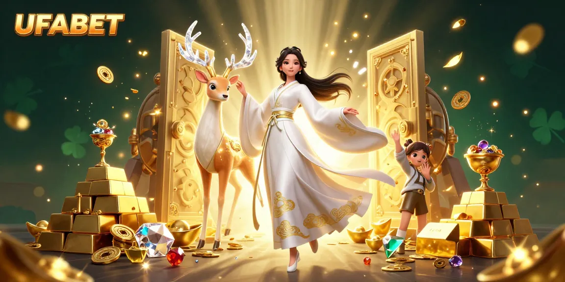 Engage with UFABET's online betting scene, featuring a beautiful Asian woman and rich casino elements.