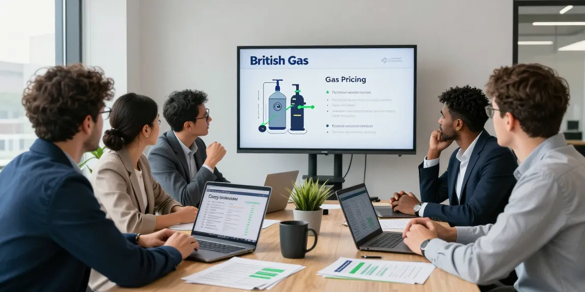 Team evaluates British Gas business gas options during a collaborative meeting in a modern office.