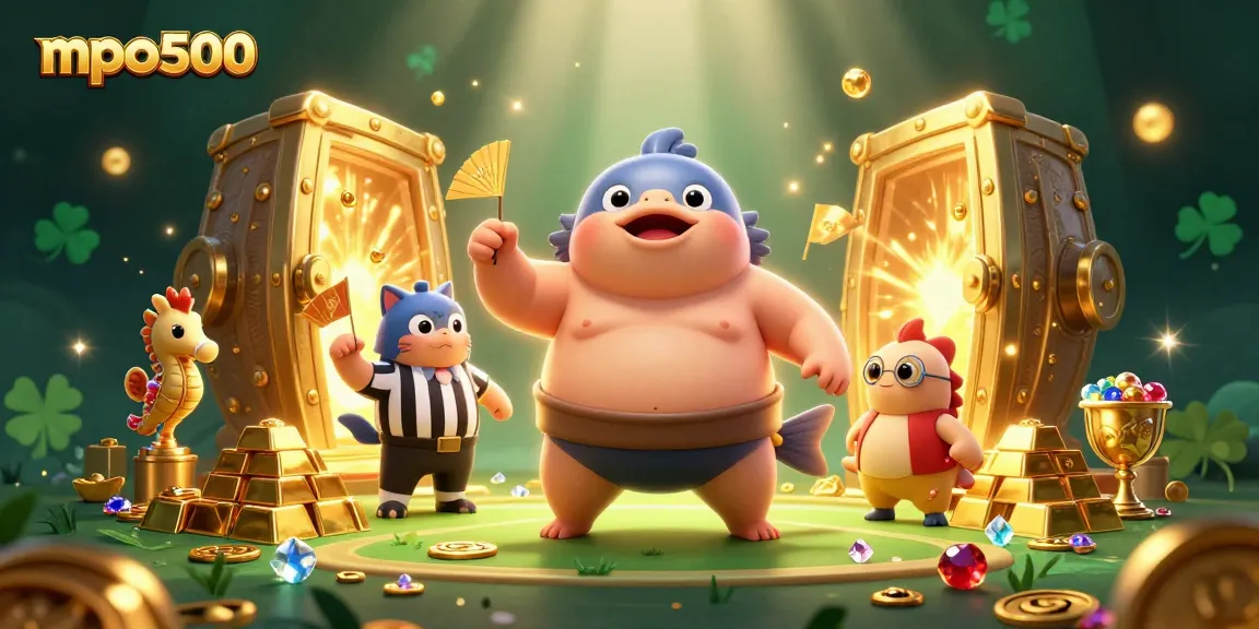Experience thrilling gameplay at mpo500 with vibrant underwater casino elements and a lively fugu champion.