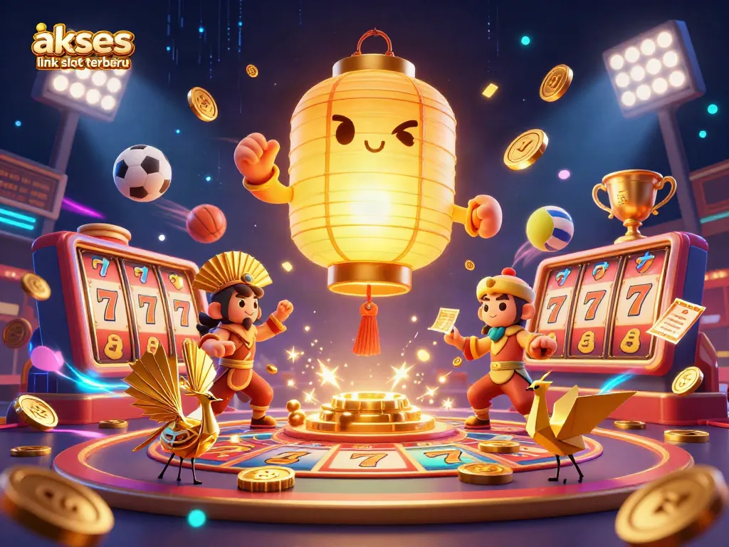Akses link slot terbaru dengan permainan slot gacor menunjukkan simbol keberuntungan dan pengalaman menang besar di kasino.