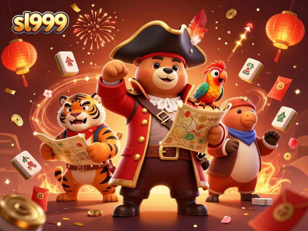 Menangkan permainan SL999 dengan kartu permainan dan elemen perayaan mahjong di ilustrasi 3D ini.