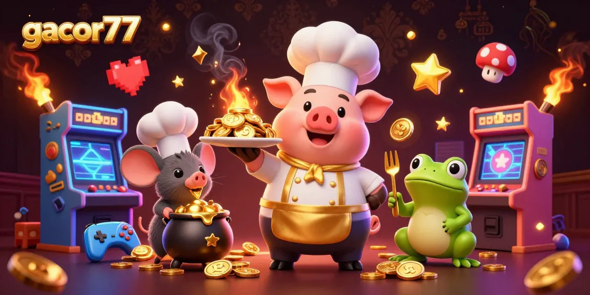 Gacor77 menghadirkan pengalaman menarik dengan karakter chef pig dan koin emas di mesin slot.