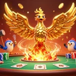 Experience thrilling gameplay at man88 with a spectacular golden phoenix and dynamic poker action.