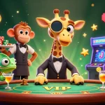 Engage with sunwin20's vibrant casino experience featuring a high-roller giraffe at the poker table.