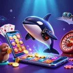 Experience exciting wins with okfunkd, as vibrant 3D characters celebrate around slot games and poker elements.
