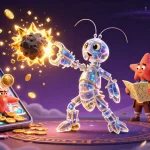 Site casino en ligne illustré par un caméléon guerrier et des symboles de jeu captivants.
