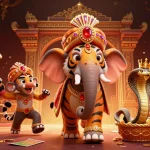 Experience thrilling agen judi bola action with a dynamic 3D scene of a maharaja tiger and jewel-encrusted elephant.