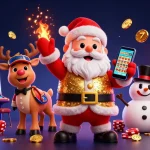 Apuesta en las mejores casas de apuestas en España con una escena dinámica y colorida de un Santa Claus en un casino.
