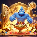 Engage with POPOTOGEL | Distribusi Diskon Produk Agen Togel Online Terlengkap & Terpercaya 2026 in a vibrant 3D scene featuring a genie, monkey, and magical elements.