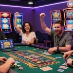 Exciting scene showcasing players at online casinos Australia celebrating wins with vibrant visuals and technology.