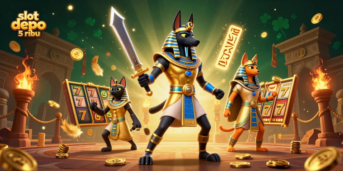 Experience the excitement of slot depo 5 ribu with dynamic 3D illustration of ancient warriors and casino elements.