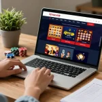 User engaging with link hero138 on an online gambling platform, showcasing various betting options in a cozy home workspace.