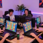Players enjoying kecak4d online slot games in an energetic gaming environment with vibrant graphics.